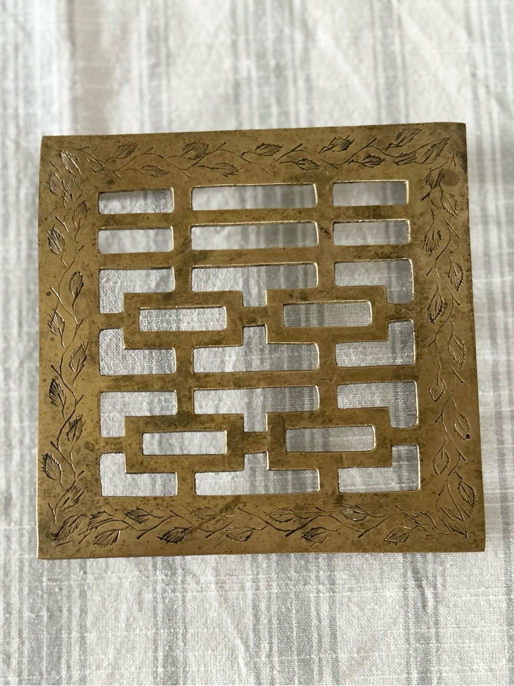 Brass Trivet- Geometric Cutout Double Happiness